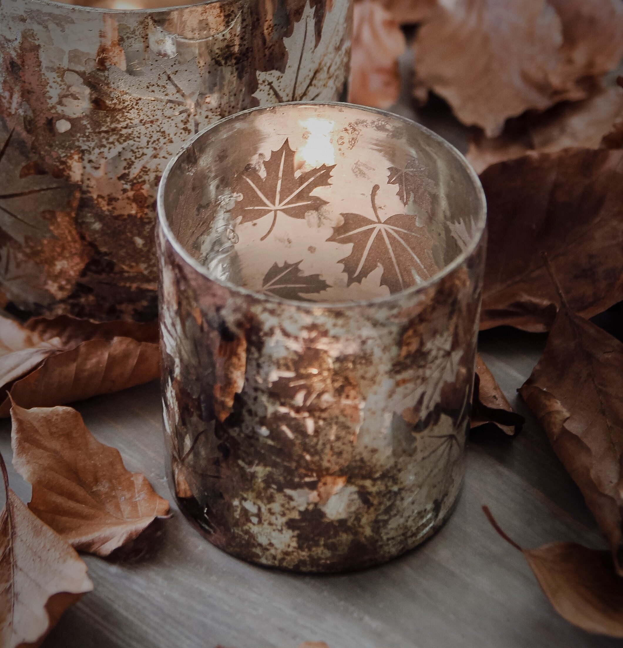 Ljuslykta Autumn Leaves Liten från Majas Cottage i glas