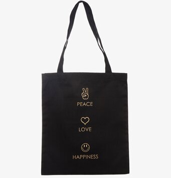 Bild av stilren canvasväska med symboler och text