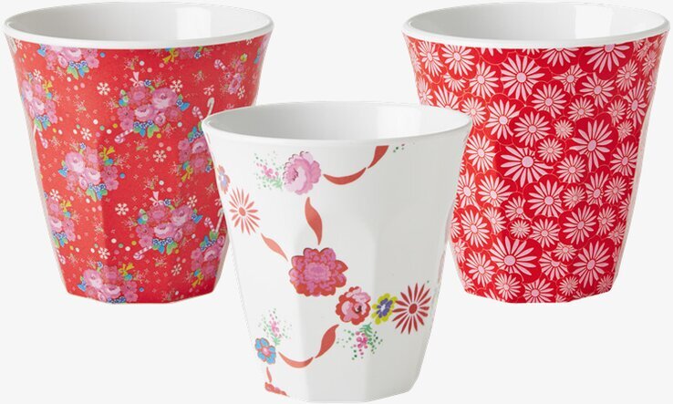 Tre färgglada Mugg X-mas Girlang från Rice med blommönster