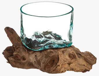 Bild av unik glasskål med naturlig trädrot-design
