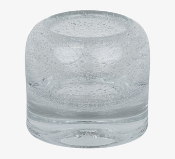 Bild av stilren ljuskopp i klart glas med bubblor
