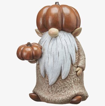 Foto av dekorativ höstfigur med pumpa och skägg