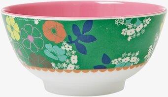 Bild av färgglad skål med blommor och bladmönster