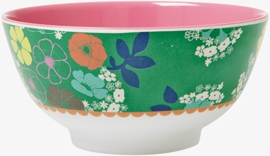 Bild av färgglad skål med blommor och bladmönster