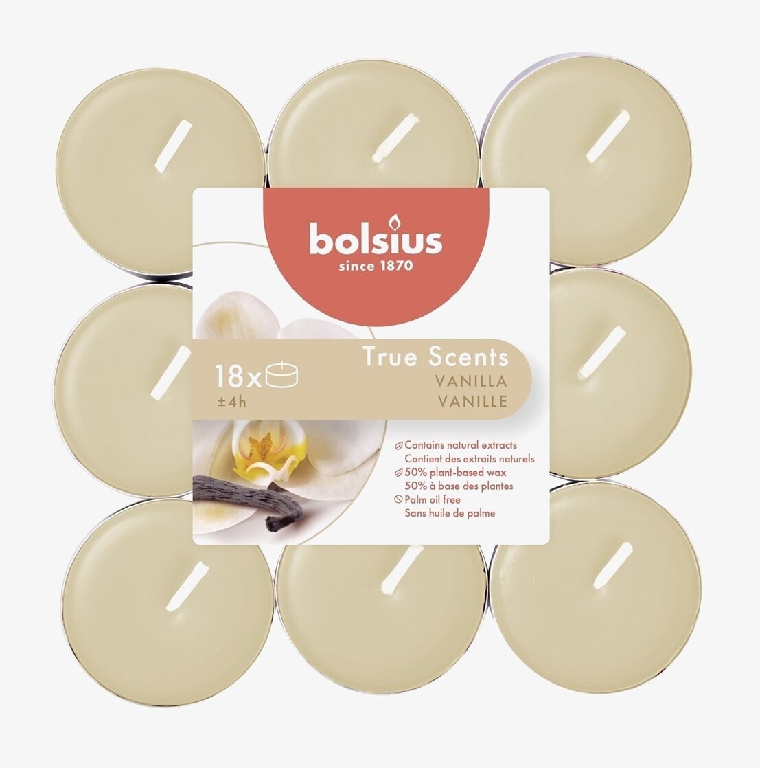 Värmeljus True Scents - Vanilj från Bolsius, 18-pack