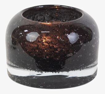Bild av stilren ljuskopp i svart glas med bubblig textur