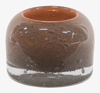 Foto av ljuskopp i taupe glas med bubblig textur