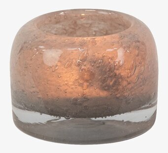 Bild av stilren ljuskopp i ljusgrått glas med mönster