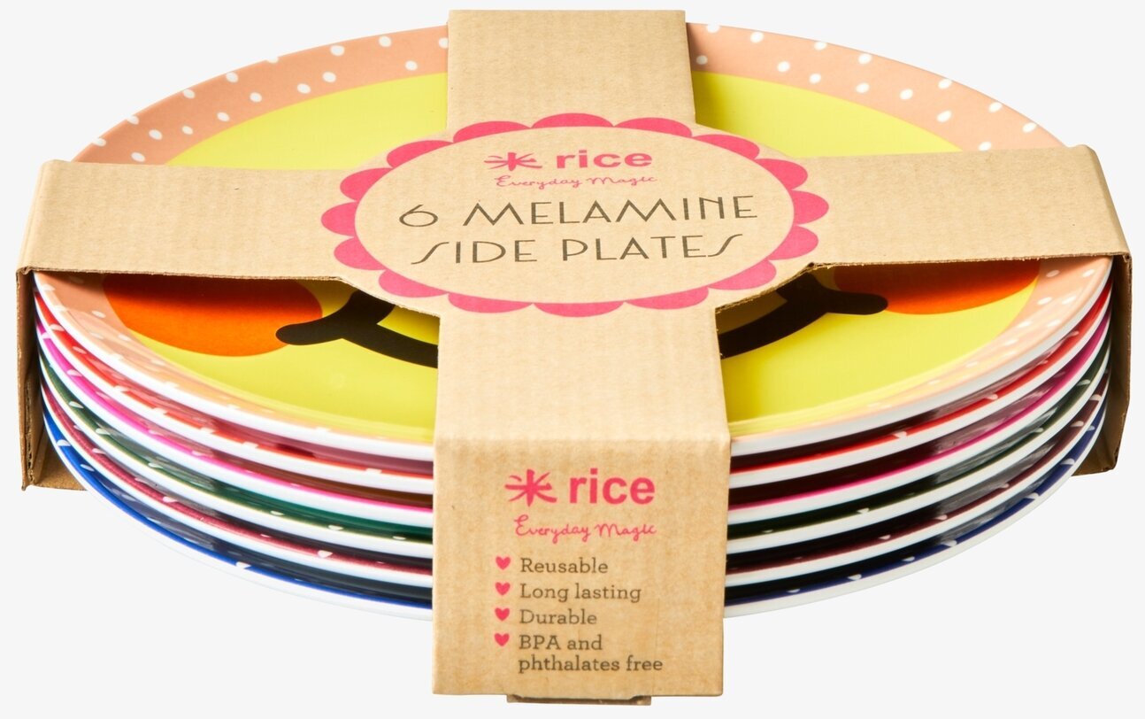 Barntallrik 6-Pack Face Print från Rice i färgglada mönster