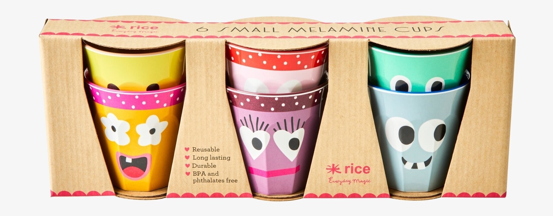 Små Muggar 6-Pack Face Print från Rice med lekfulla ansikten