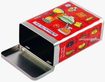 Bild av lekfull plåtburk med frukostmotiv och humor