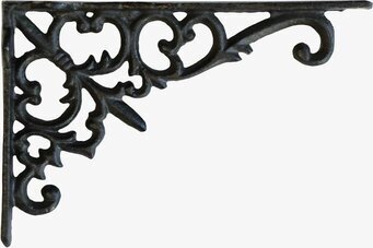 Foto av antiksvart hyllkonsol med intrikata detaljer
