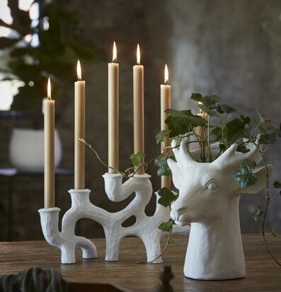 Bild av charmig inredning med hjortkruka och ljusstake