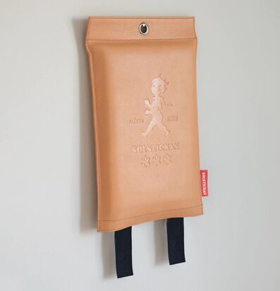 Bild av elegant brandfilt i läderfodral för hemmet