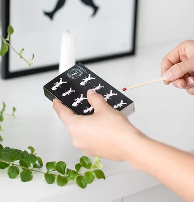 Bild av händer som håller en stilren tändsticksask