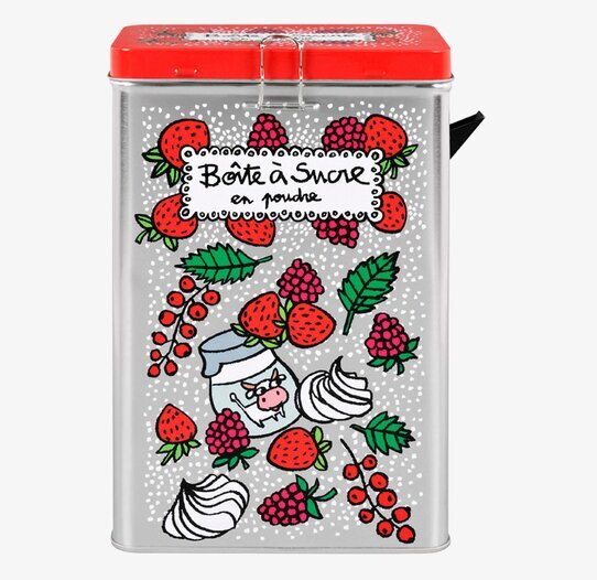 Plåtburk Sockerströare röd från Derriére la porte, färgglad