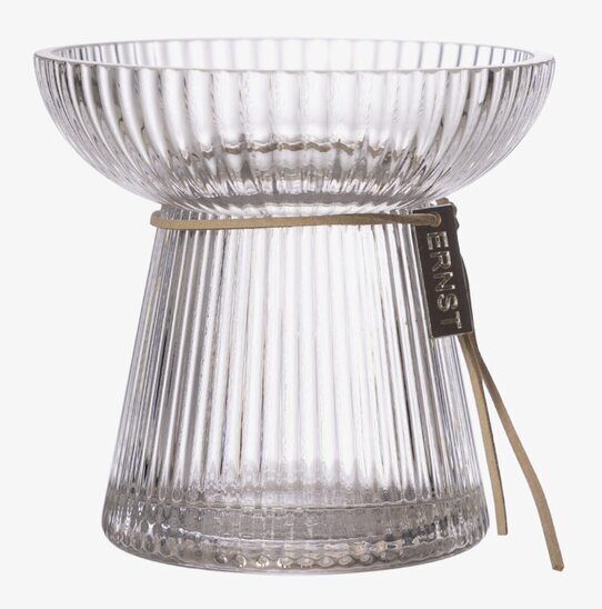 Bild av stilren vas i klart glas med räfflad design