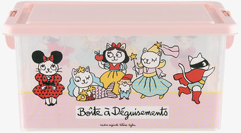 Bild på rosa förvaringslåda med djurillustrationer