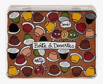 Bild av färgglad och lekfull plåtburk för kaffekapslar