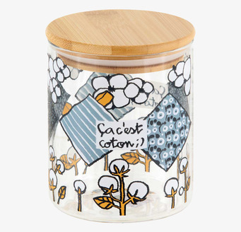 Bild av glasburk med bomullsmönster och bambulock