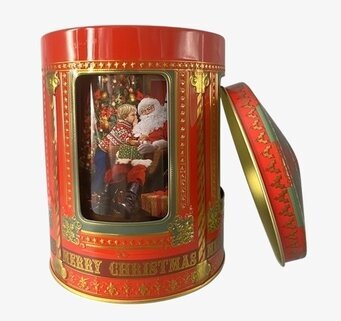 Bild av dekorativ speldoseplåtburk för julstämning