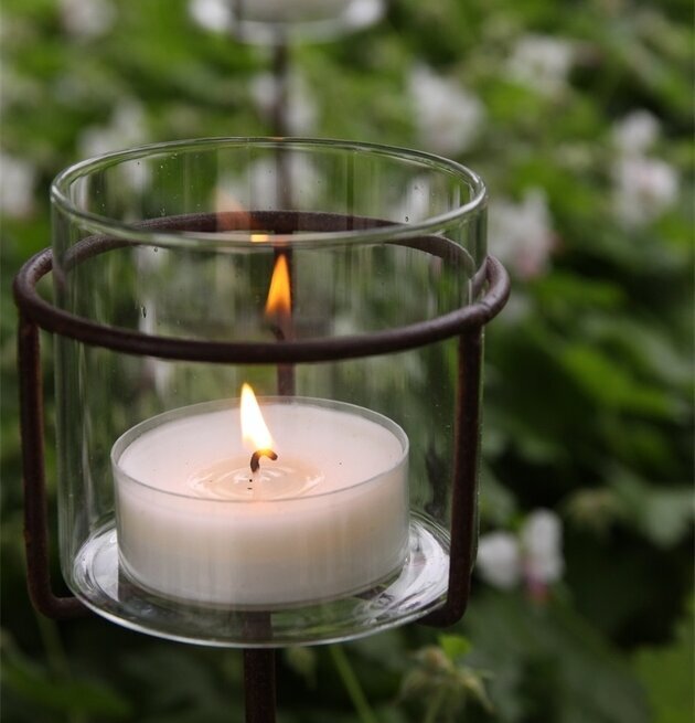 Ljuslykta Stormhatt Låg från Eldgarden i grönskande trädgård