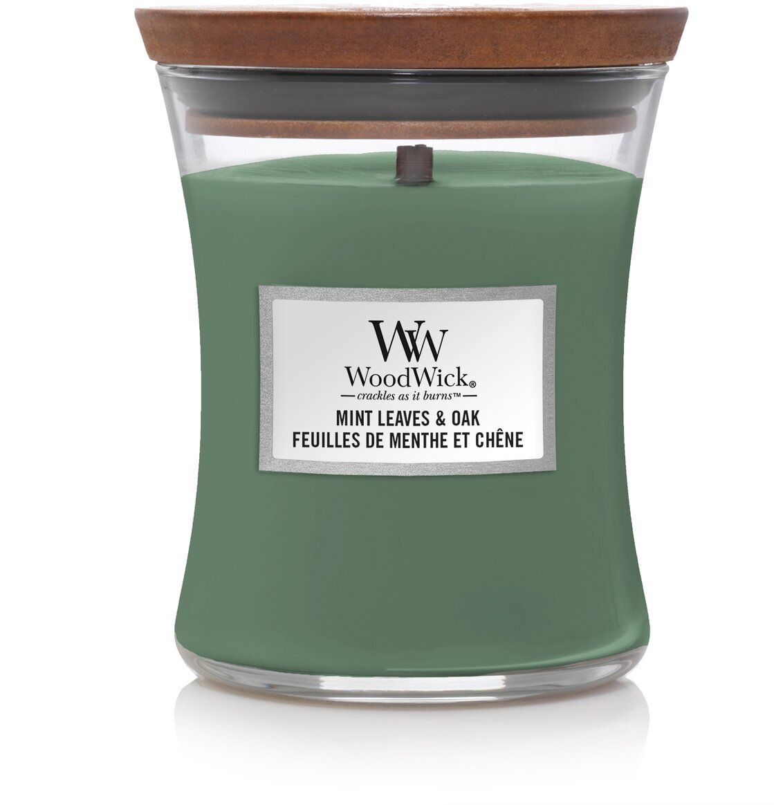 WoodWick Mint Leaves & Oak Medium doftljus i glasbehållare