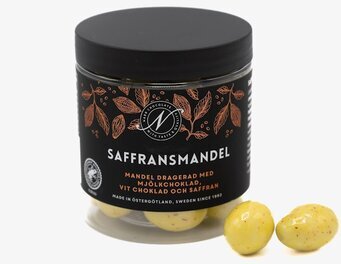 Foto av elegant förpackad chokladmandel med saffran