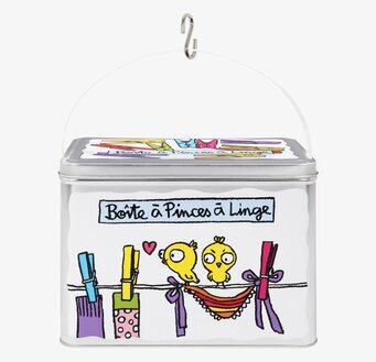 Bild av charmig plåtburk med fåglar och klädnypor