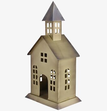 Bild av antik mässingsljuslykta formad som kyrka