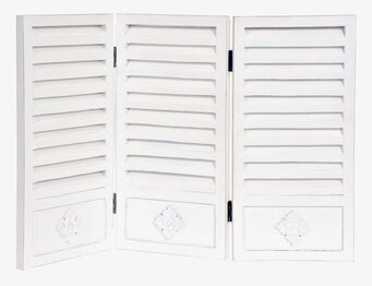 Foto av elegant vit fönsterjalusi med tre paneler