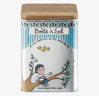 Bild av charmig plåtburk med trälock och illustration