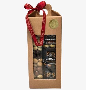 Bild av elegant julförpackning med chokladprodukter