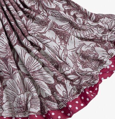 Bild av detaljrik textil med blommor och prickar