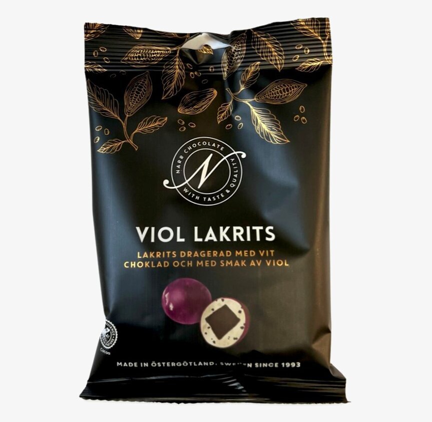 Viol Lakrits från Narr Chocolate i elegant förpackning