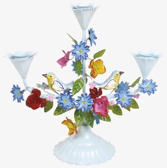 Foto av färgglad ljusstake med fåglar och blommor