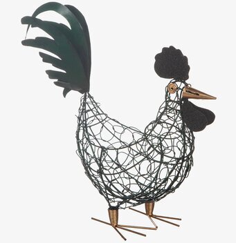 Bild av en kreativt utformad tuppskulptur i smide