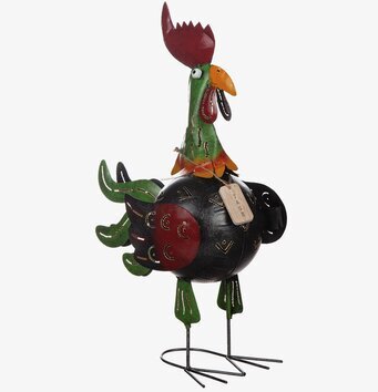Bild av unik tuppfigur i hamrad plåt för dekoration