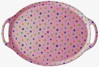 Bild av färgglad oval bricka med prickigt mönster