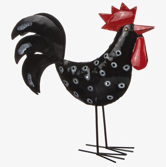 Bild av konstnärlig tuppfigur i hamrad plåt