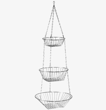 Bild av tre hängande korgar i metall för förvaring