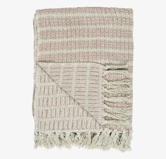 Bild av pläd i creme och malva med subtila ränder