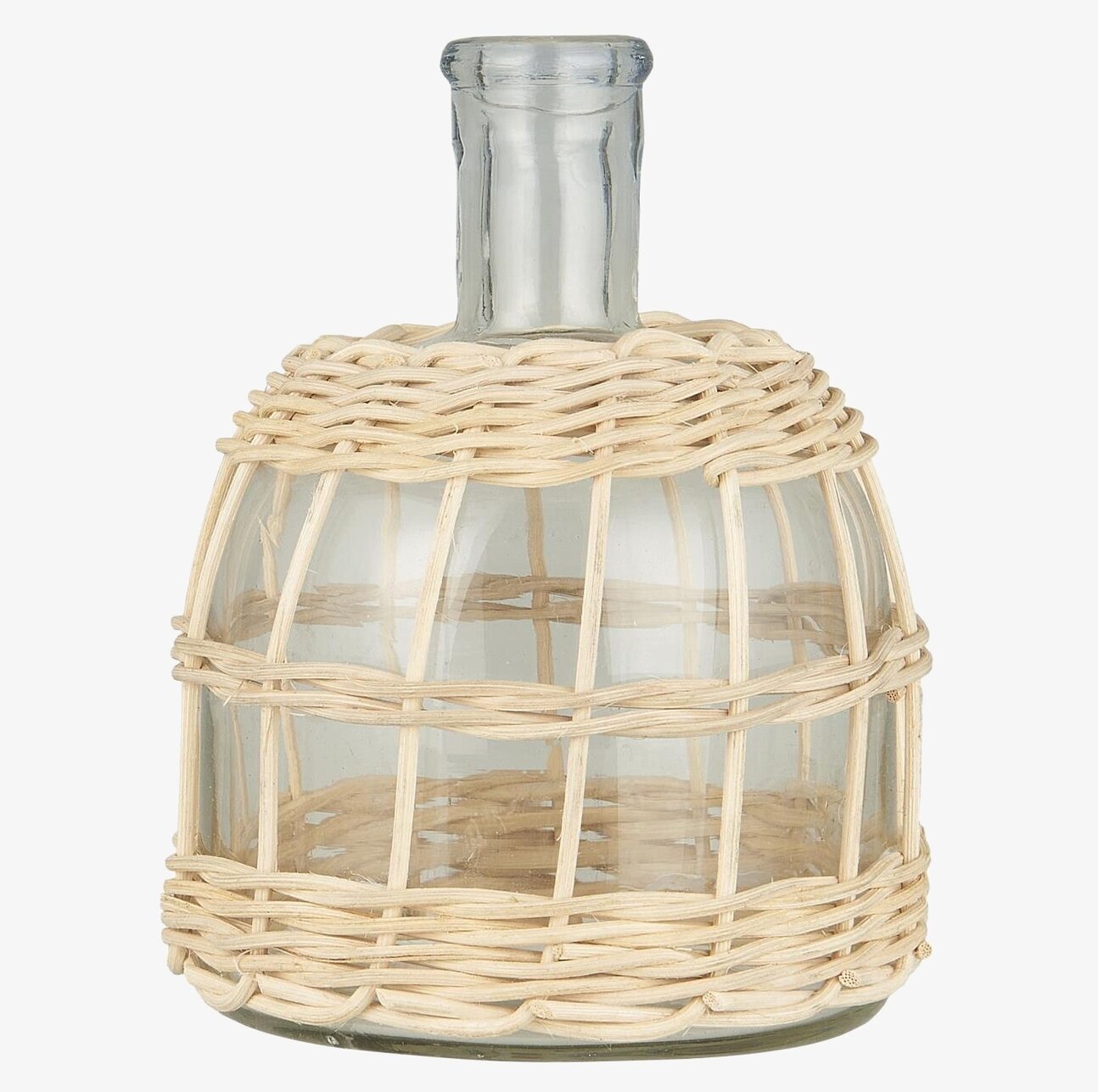 Bild av stilren vas i glas och rotting för inredning