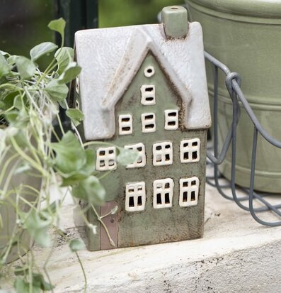 Bild av charmig ljuslykta i keramik och grön nyans