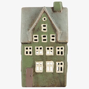 Bild av grön ljuslykta i keramik med rustik design