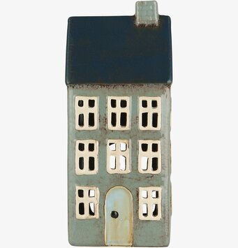 Bild av dekorativ ljuslykta i blått och grönt