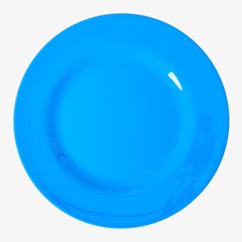 Bild av blå tallrik med glansig yta och enkel design