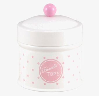 Bild av stilfull plåtburk för bomullstopsförvaring