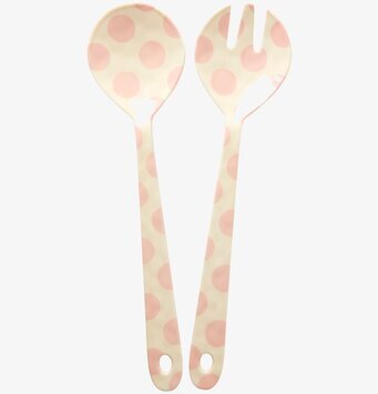 Bild av färgglada salladsbestick med prickigt mönster