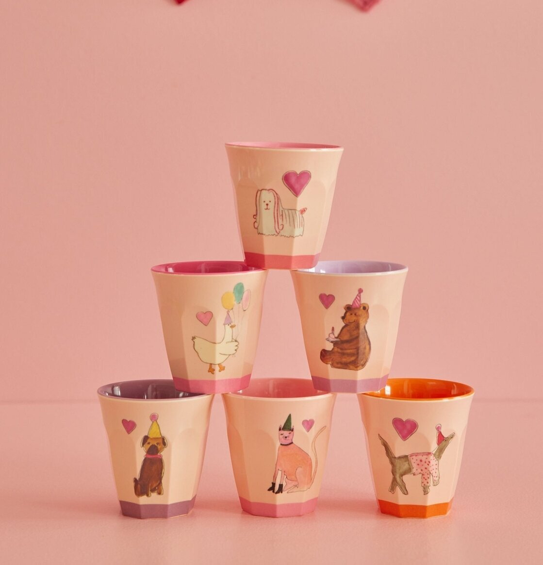 Rice Små Muggar 6-Pack - Animals Lavender Prints på bord